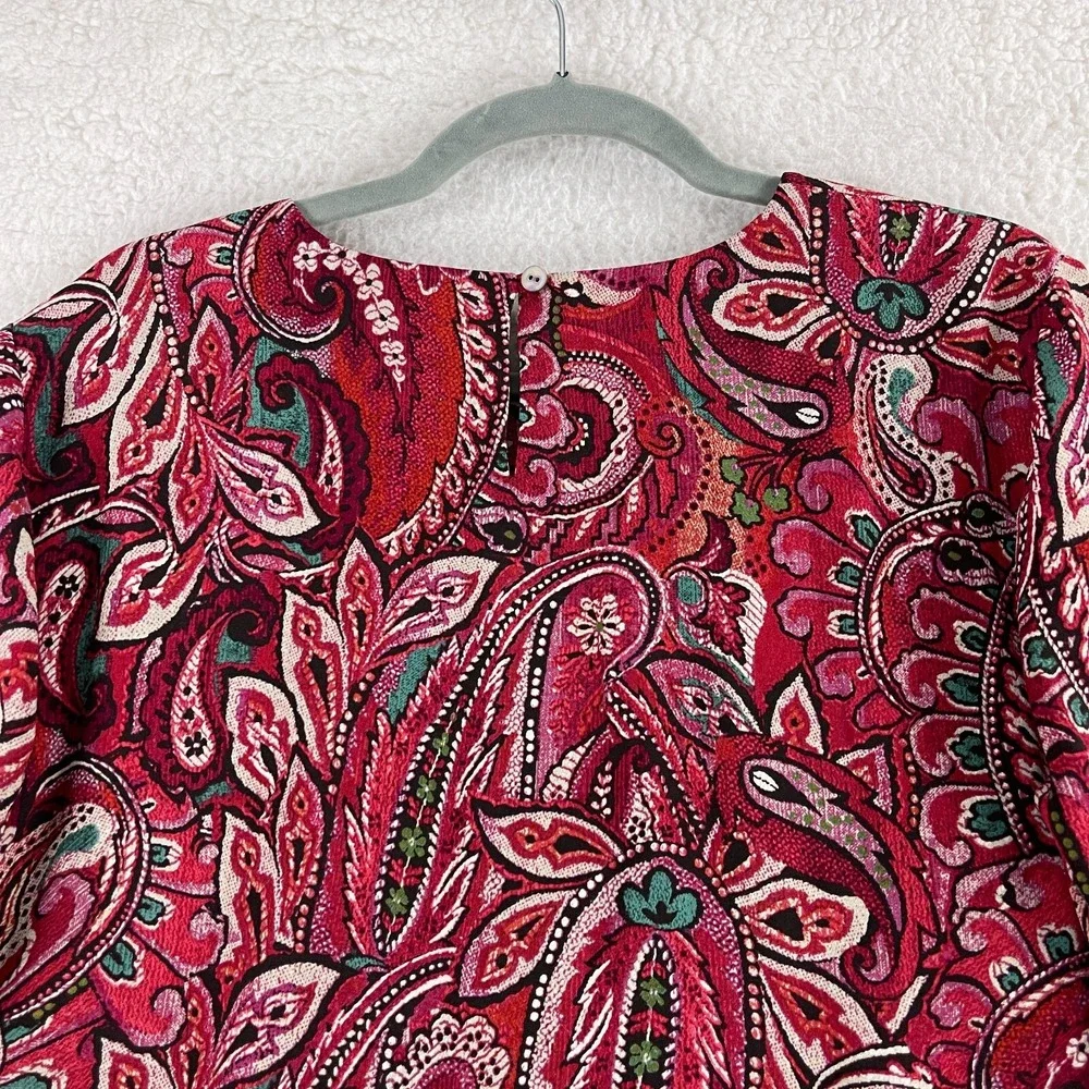 J. Jill Shirt Women Large Red Paisley Print Tiered Long Sleeve Round Neck Casual